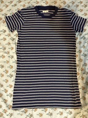 Madewell Navy and White Striped Crewneck Top